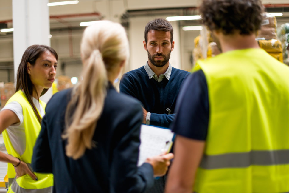 Warehouse staff meeting