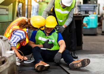 Injured employee receiving attention on job site